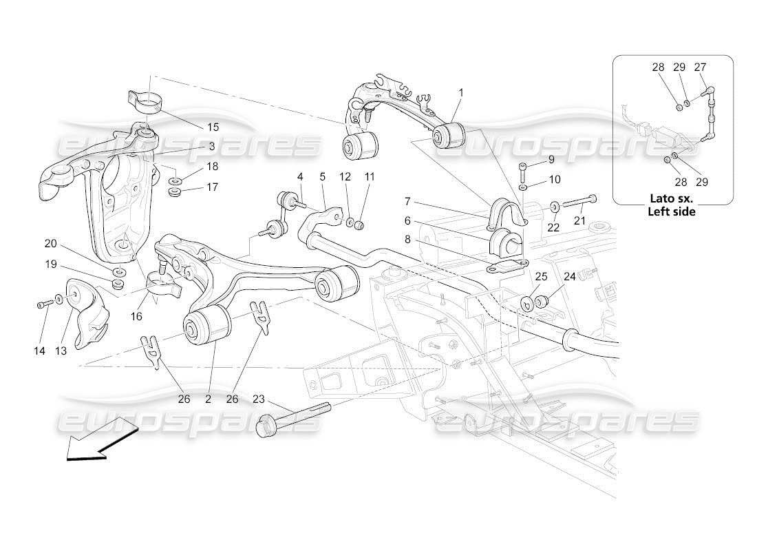 maserati qtp. (2010) 4.2 auto diagrama de piezas de la suspensión delantera