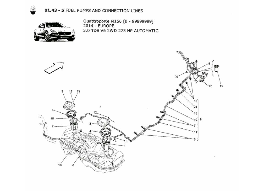 maserati qtp. v6 3.0 tds 275bhp 2014 diagrama de piezas de bombas de combustible y líneas de conexión