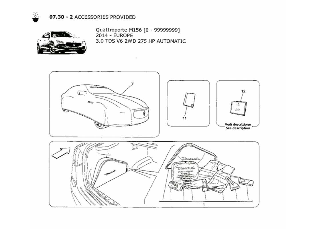 maserati qtp. v6 3.0 tds 275bhp 2014 accesorios suministrados diagrama de piezas