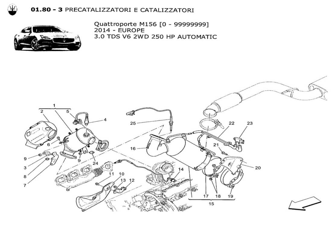 maserati qtp. v6 3.0 tds 250bhp 2014 diagrama de piezas de convertidores precatalíticos y convertidores catalíticos