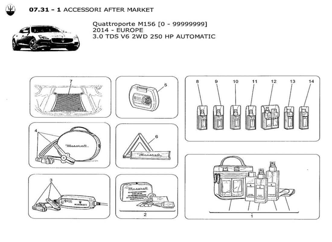 maserati qtp. v6 3.0 tds 250bhp 2014 diagrama de piezas de accesorios posventa