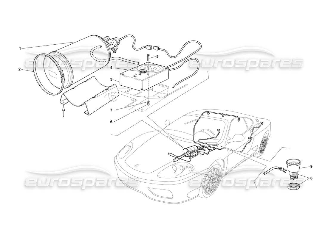 ferrari 360 challenge (2000) diagrama de piezas del sistema antiincendios