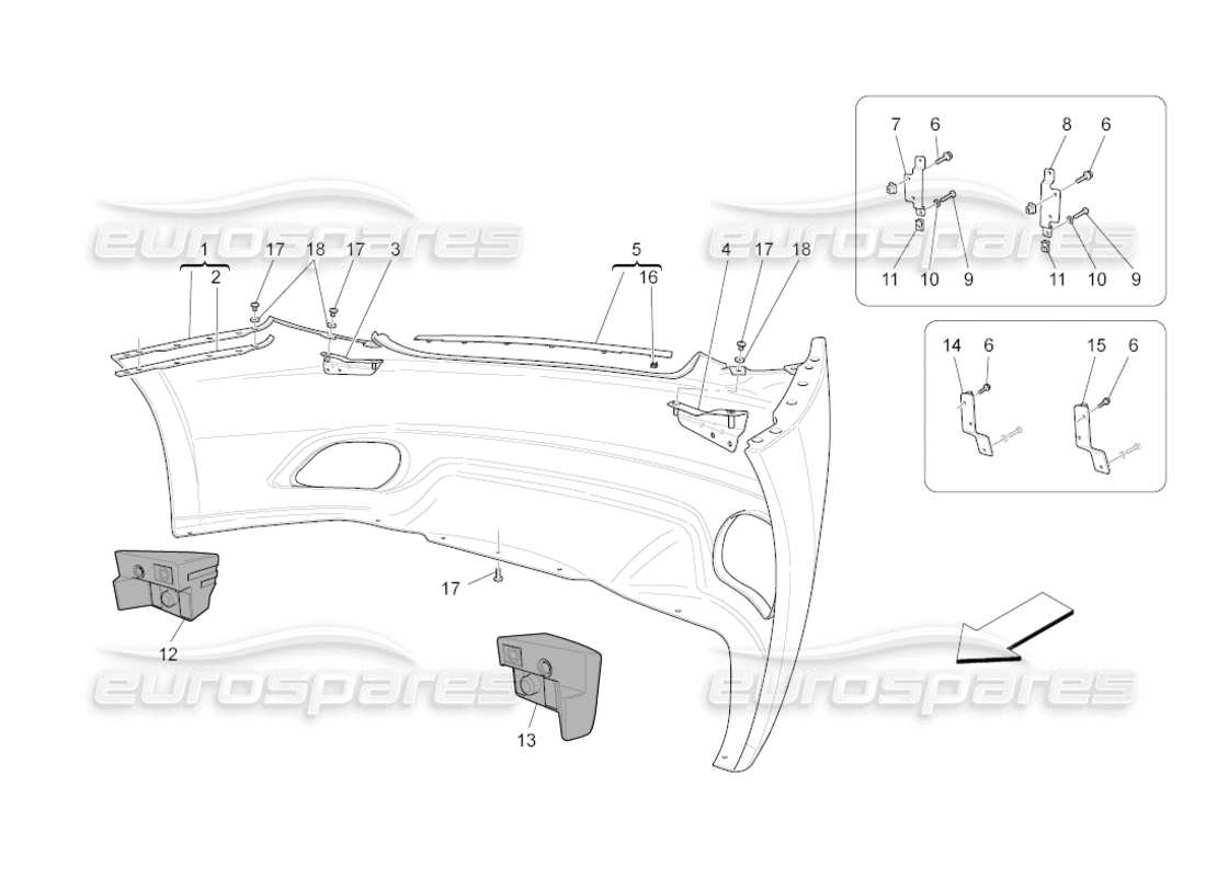 maserati grancabrio (2011) 4.7 diagrama de piezas del parachoques trasero