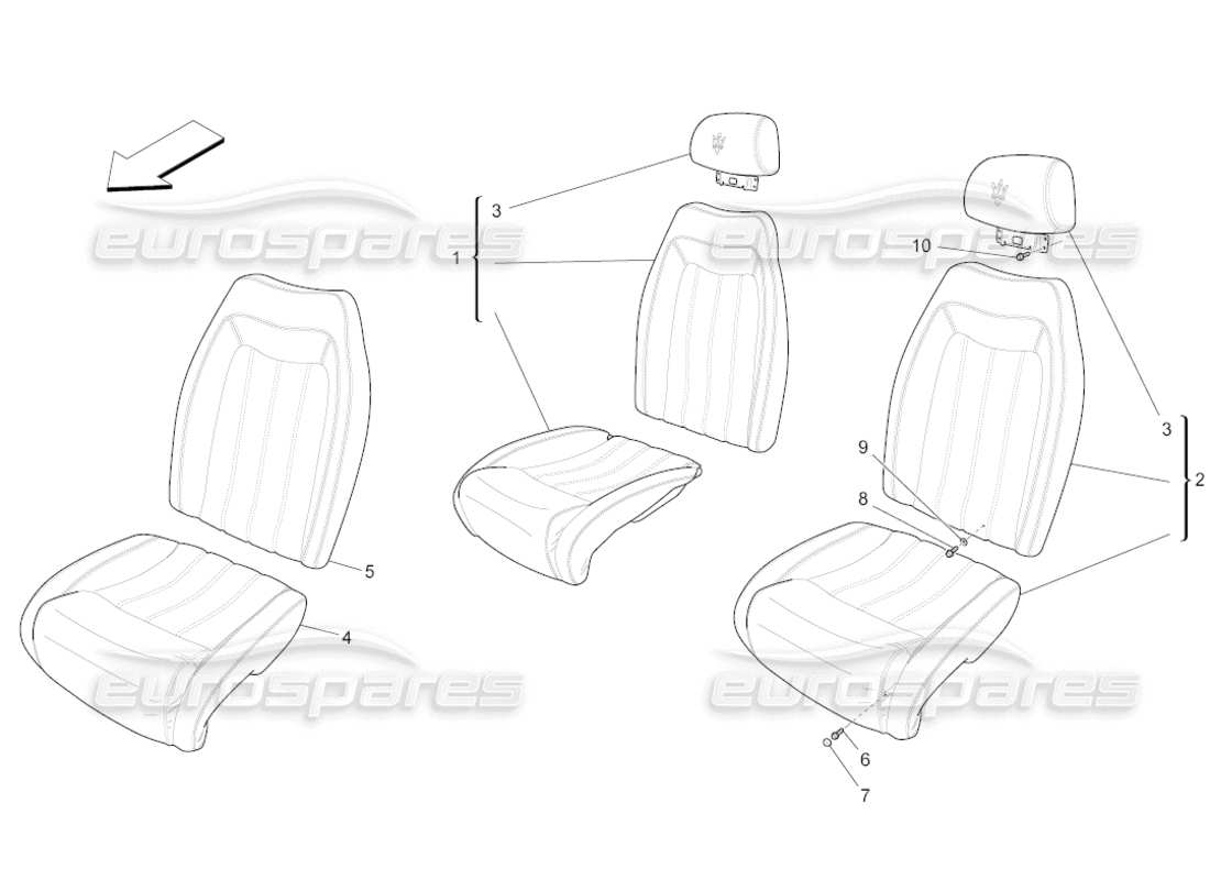 maserati grancabrio (2011) 4.7 asientos traseros: paneles acabados diagrama de piezas