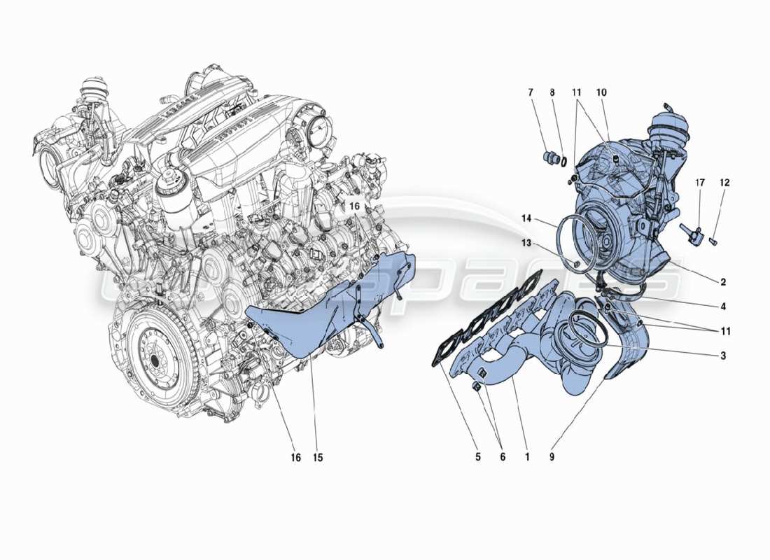ferrari 488 challenge turbocompresor diagrama de piezas