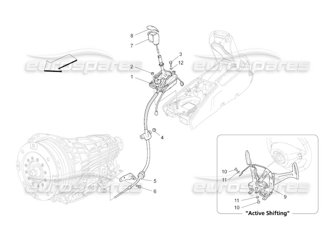 maserati grancabrio (2010) 4.7 controles del conductor para el diagrama de piezas de la caja de cambios automática