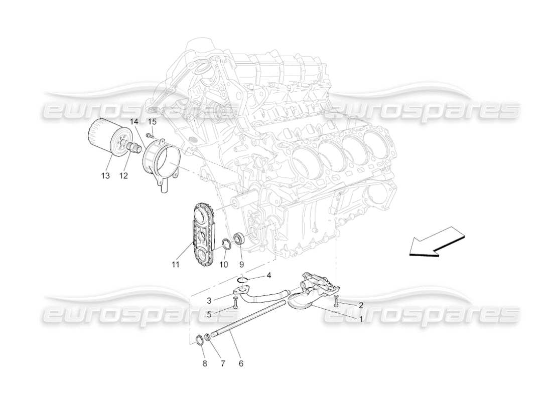 maserati grancabrio (2011) 4.7 sistema de lubricación: diagrama de piezas de bomba y filtro