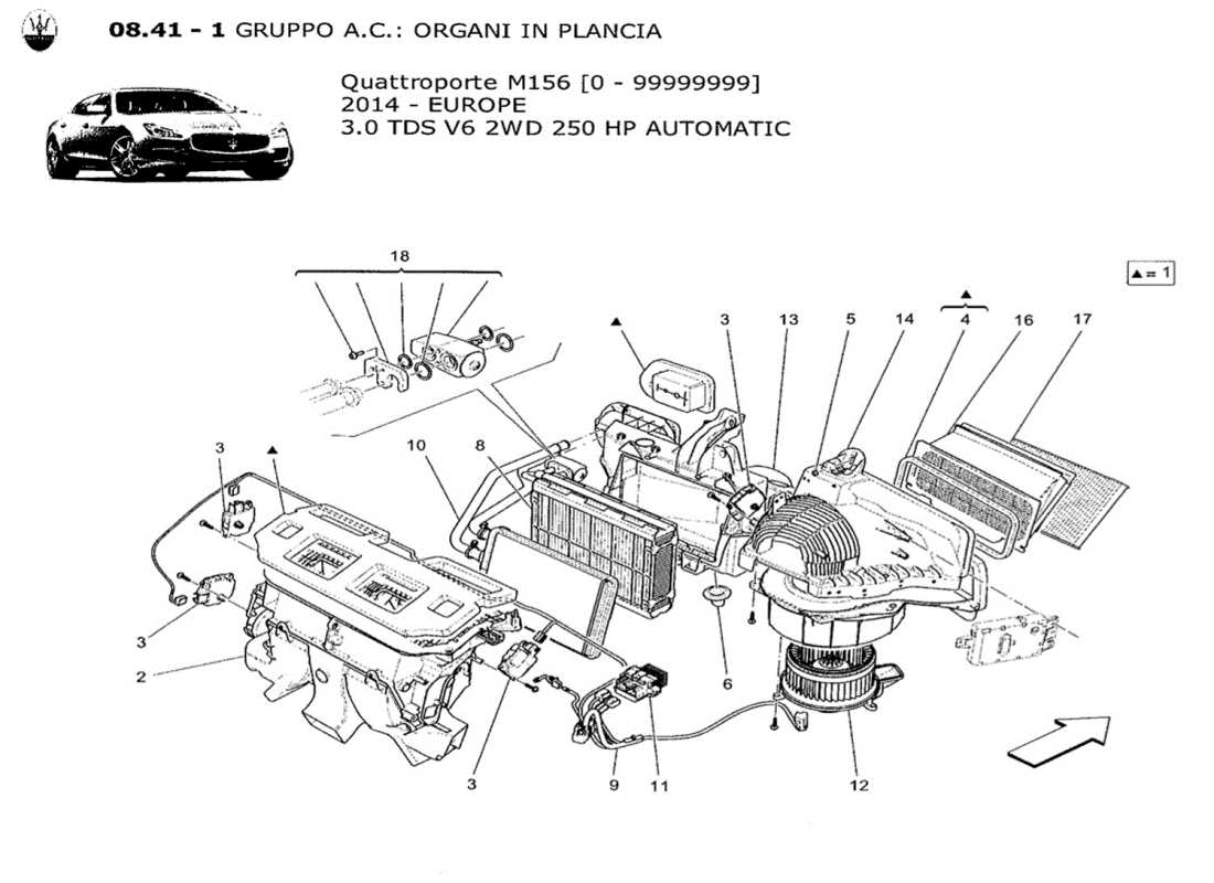 maserati qtp. v6 3.0 tds 250bhp 2014 unidad a c: diagrama de piezas de los dispositivos del tablero