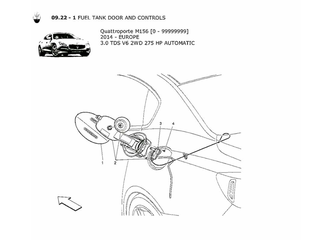 maserati qtp. v6 3.0 tds 275bhp 2014 diagrama de piezas de controles y puerta del tanque de combustible