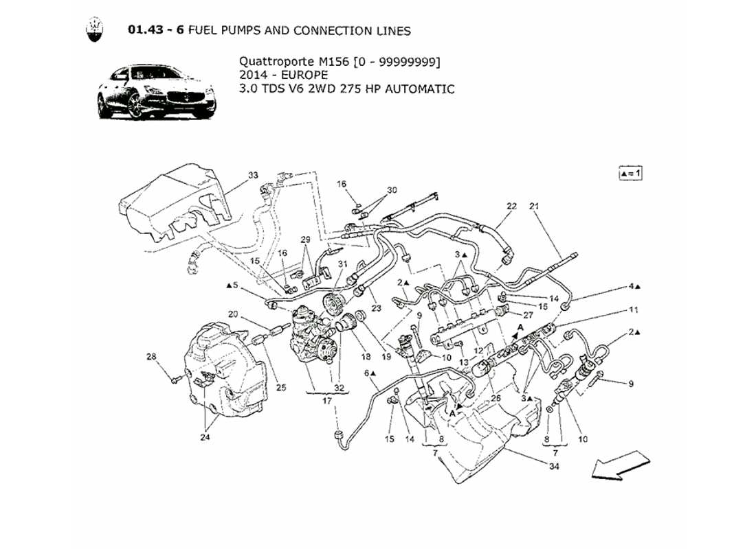 maserati qtp. v6 3.0 tds 275bhp 2014 diagrama de piezas de bombas de combustible y líneas de conexión