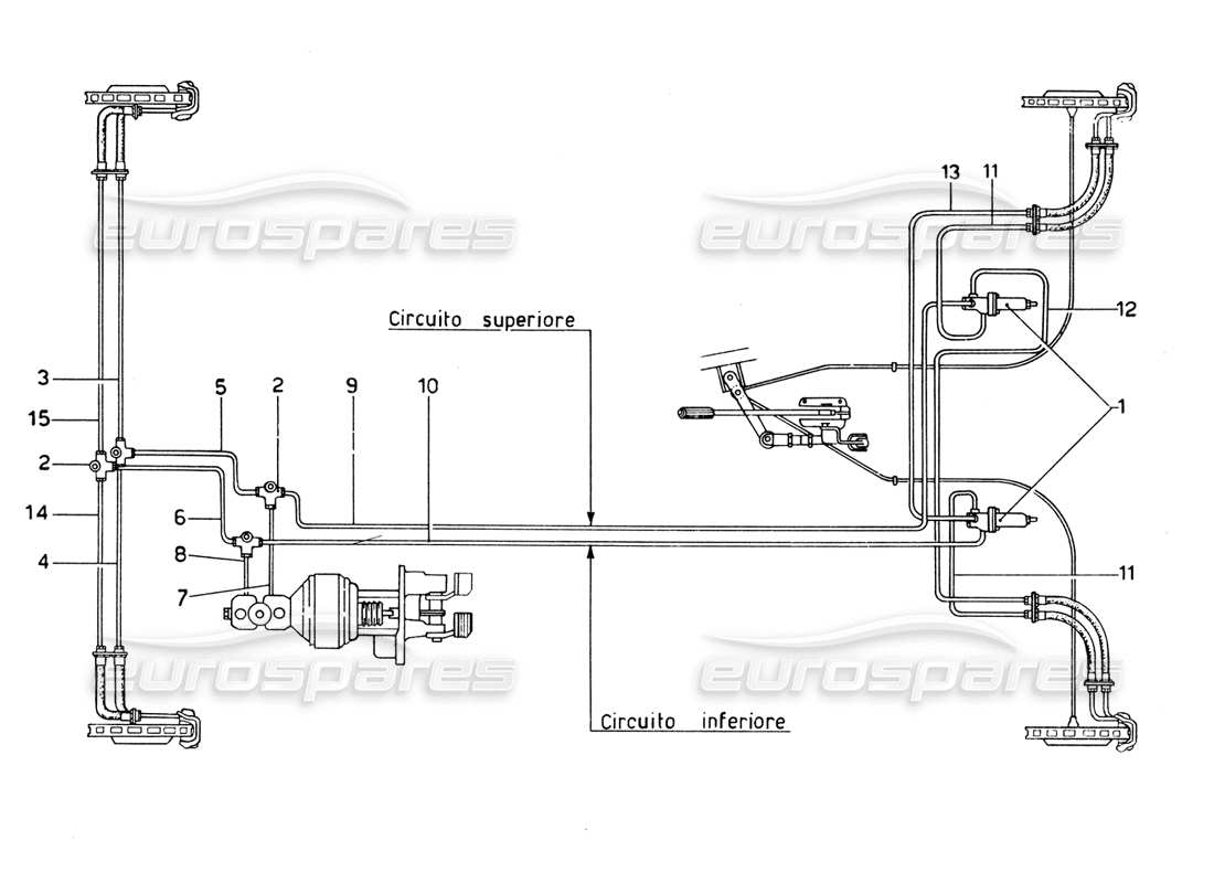 ferrari 365 gtb4 daytona (1969) sistema de líneas de freno diagrama de piezas