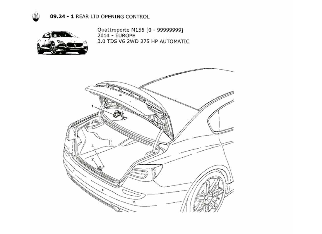 maserati qtp. v6 3.0 tds 275bhp 2014 diagrama de piezas de control de apertura de la tapa trasera