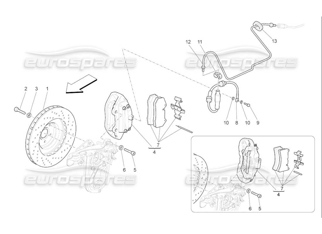 maserati qtp. (2007) 4.2 f1 diagrama de piezas de los dispositivos de frenado en las ruedas delanteras