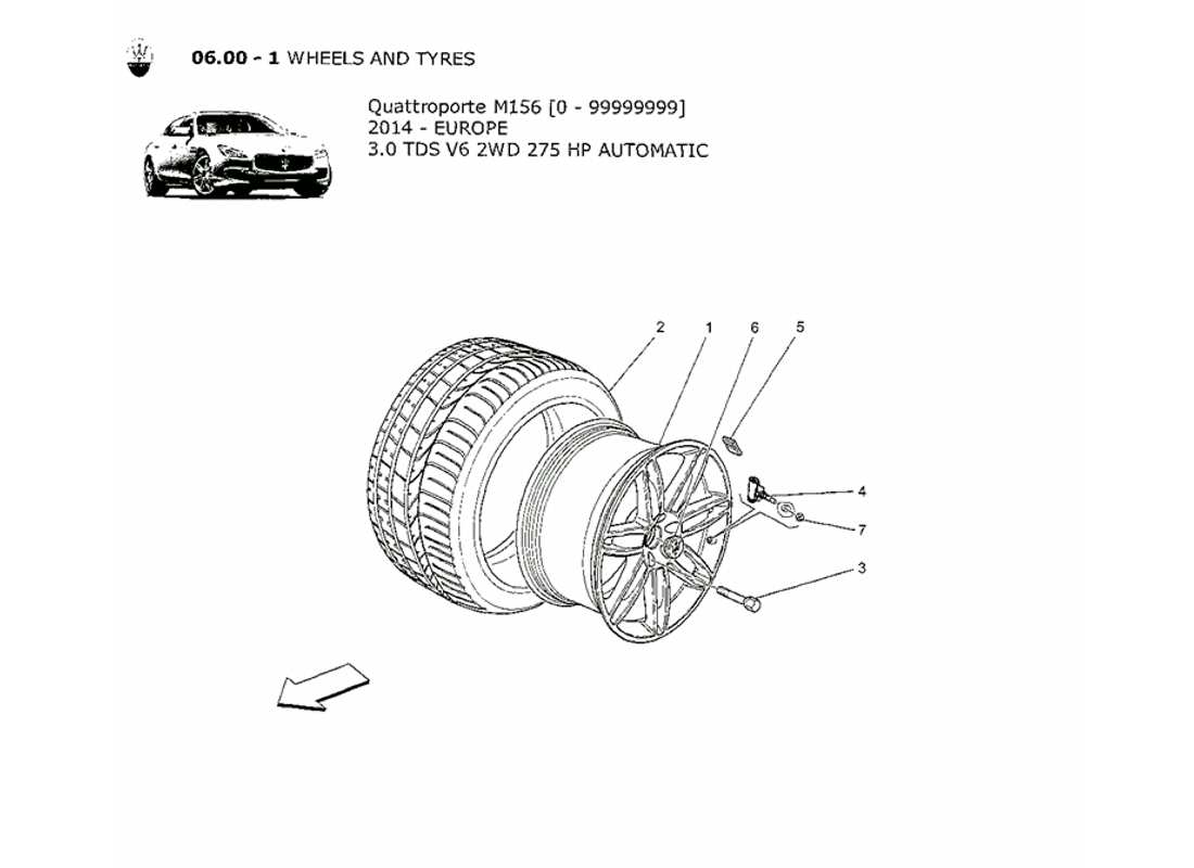 maserati qtp. v6 3.0 tds 275bhp 2014 diagrama de piezas de ruedas y neumáticos