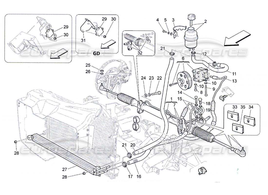 maserati qtp. (2010) 4.7 diagrama de piezas de la caja de dirección y la bomba de dirección hidráulica