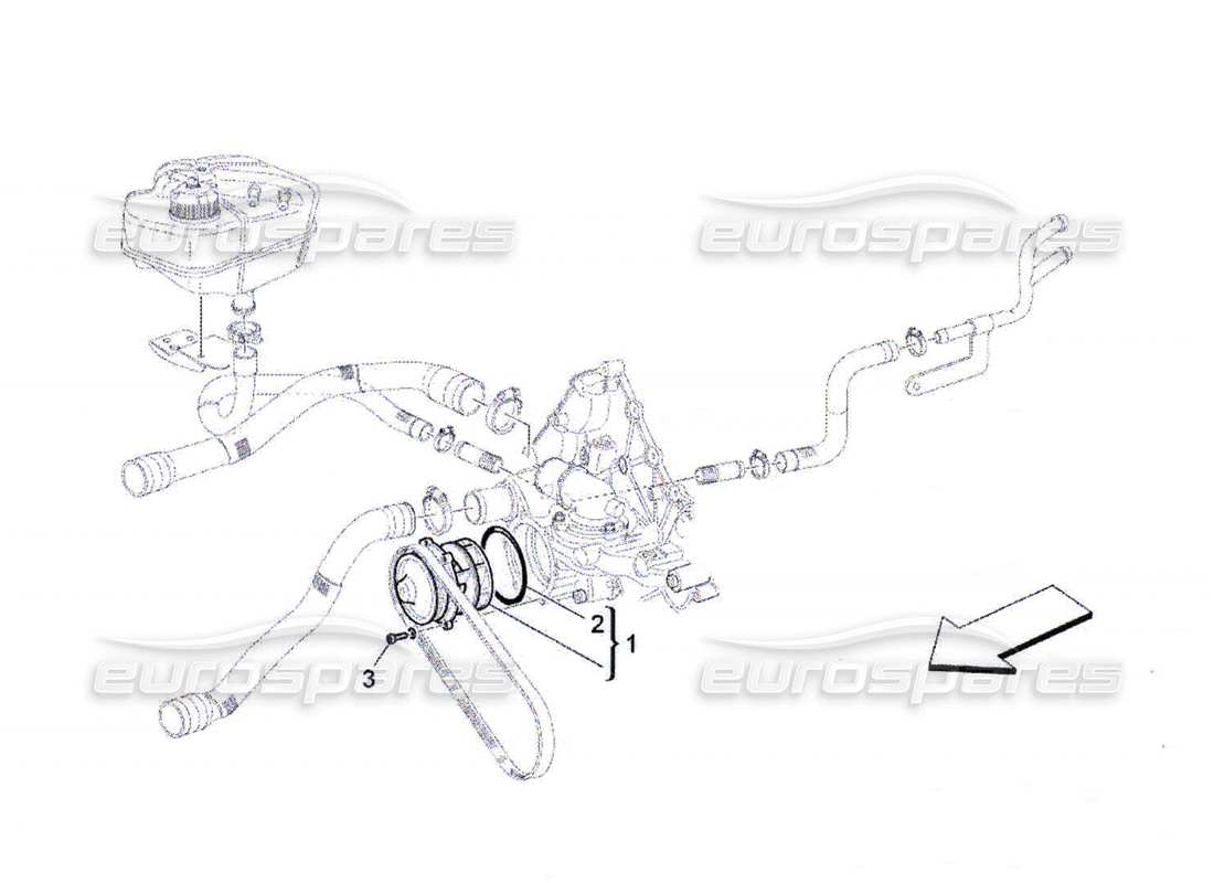 maserati qtp. (2010) 4.7 sistema de refrigeración: diagrama de piezas de la bomba de agua