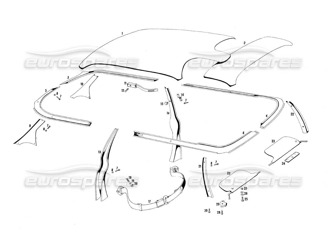 maserati qtp.v8 4.7 (s1 & s2) 1967 diagrama de piezas de tapicería superior