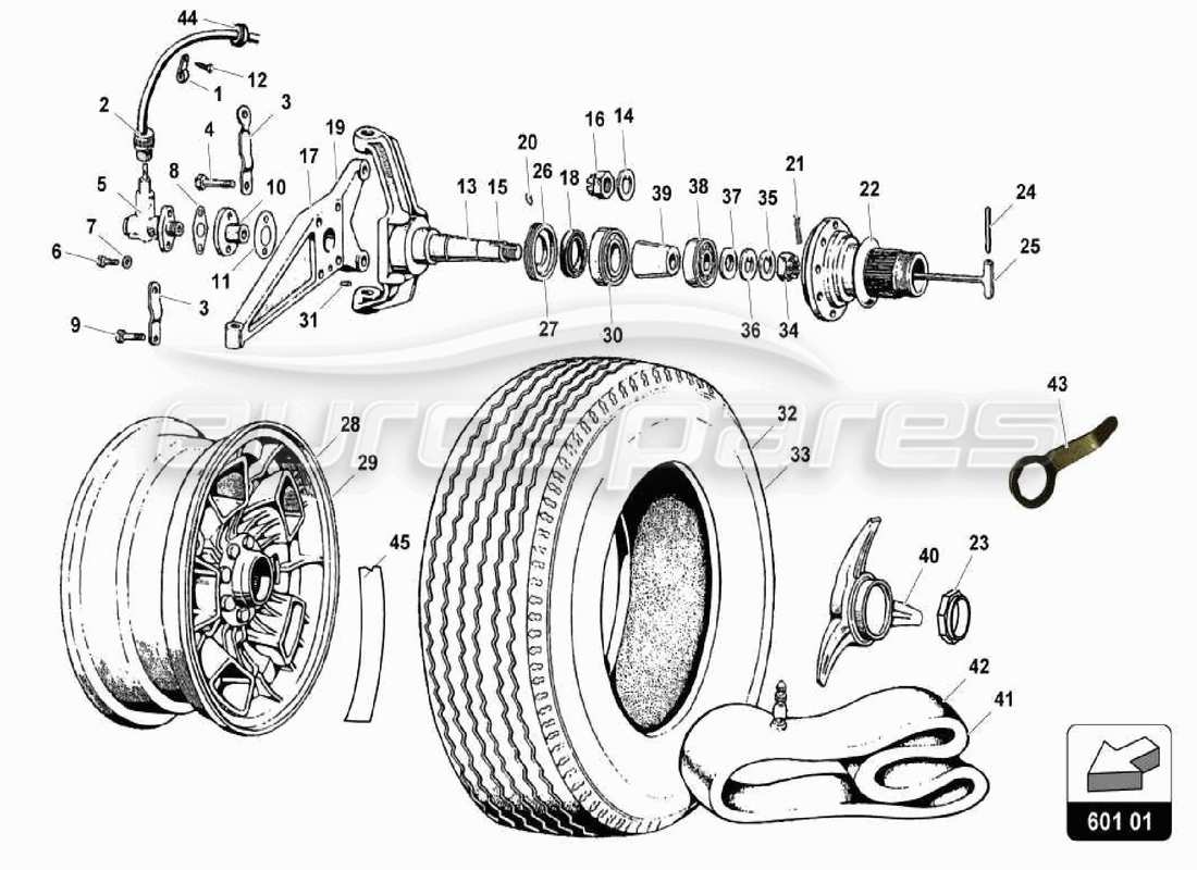 lamborghini miura p400s diagrama de piezas de neumáticos