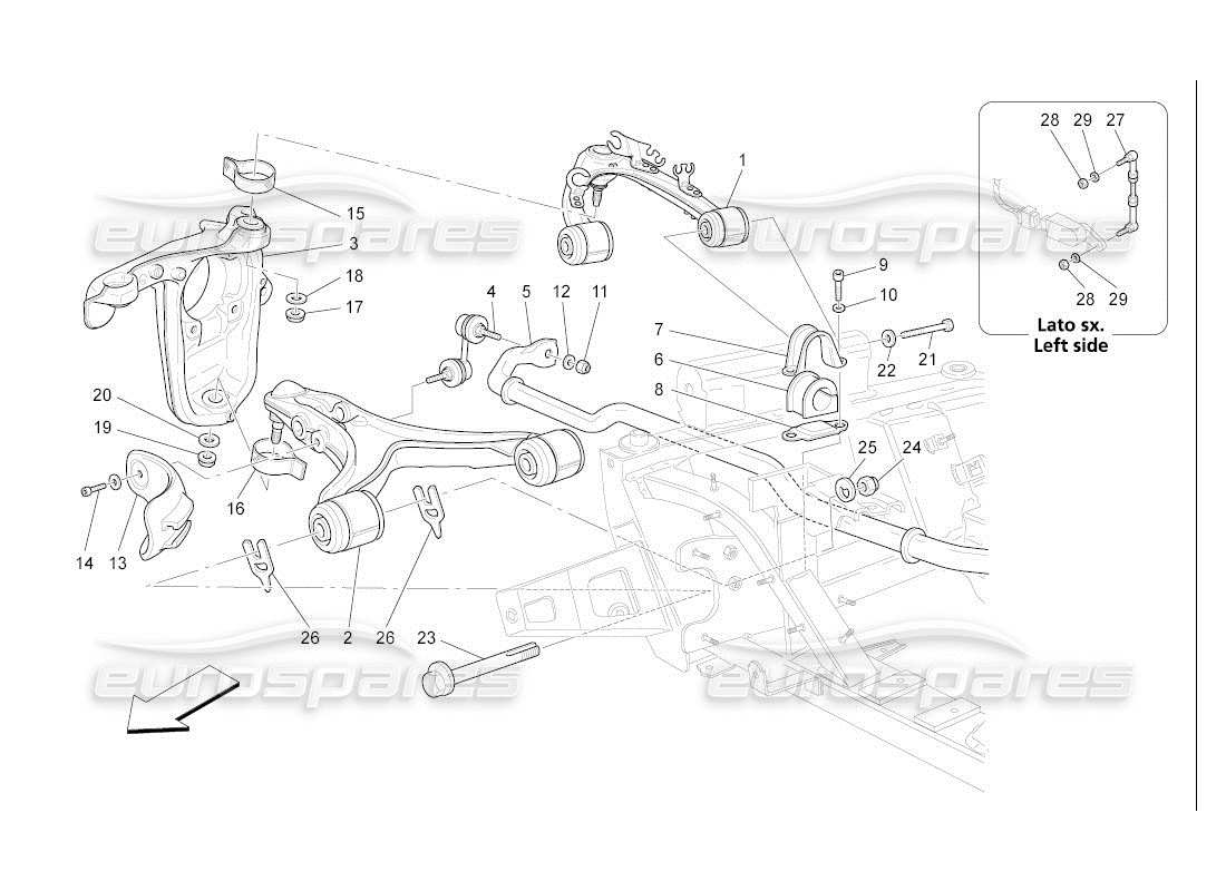 maserati qtp. (2007) 4.2 auto diagrama de piezas de la suspensión delantera