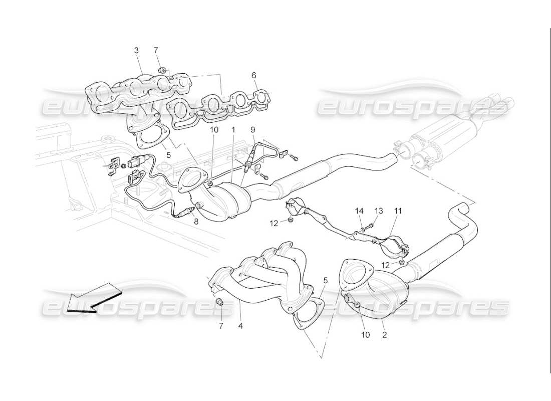 maserati qtp. (2008) 4.2 auto diagrama de piezas de convertidores precatalíticos y convertidores catalíticos