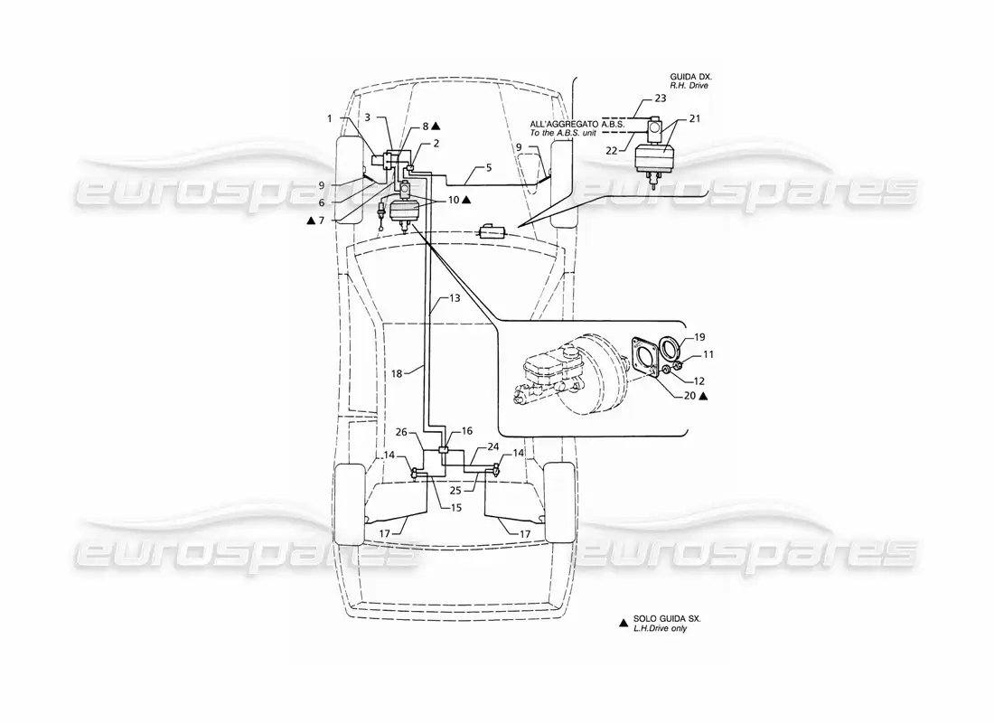 maserati ghibli 2.8 gt (variante) líneas de freno hidráulico abs diagrama de piezas