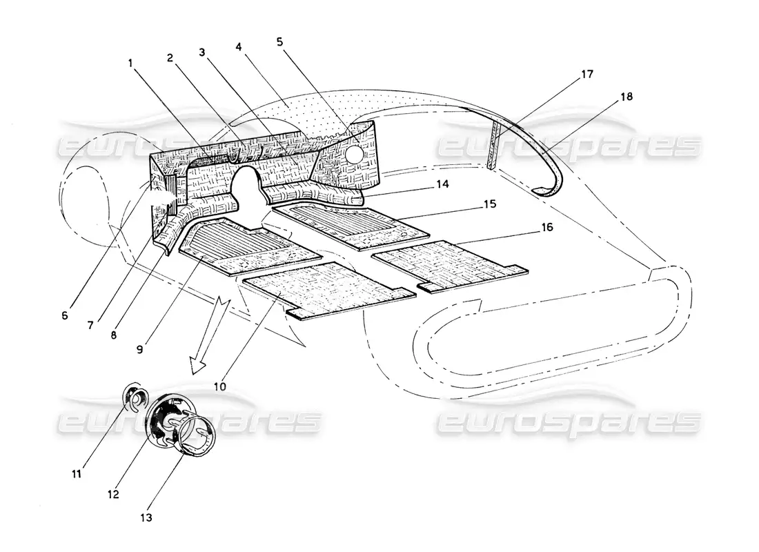 ferrari 206 gt dino (coachwork) diagrama de piezas de las alfombras de cabina