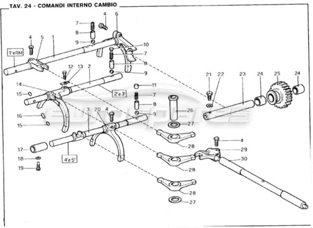 ferrari 246 gt series 1 controles internos de la caja de cambios diagrama de piezas