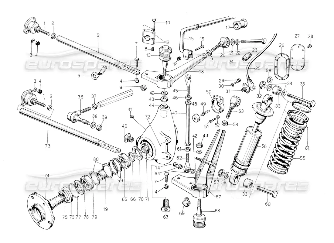 lamborghini countach 5000 qv (1985) suspensión delantera diagrama de piezas