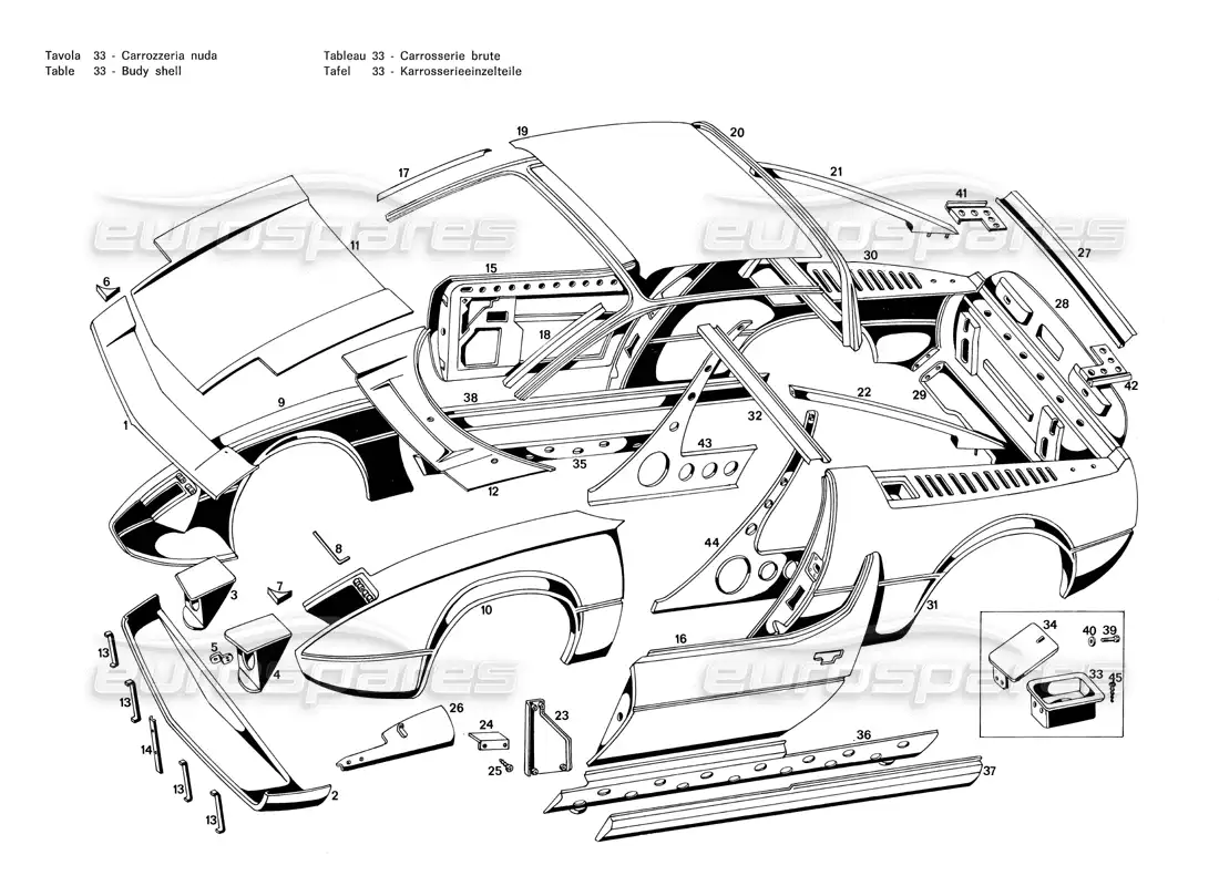 maserati merak 3.0 carrocería diagrama de piezas