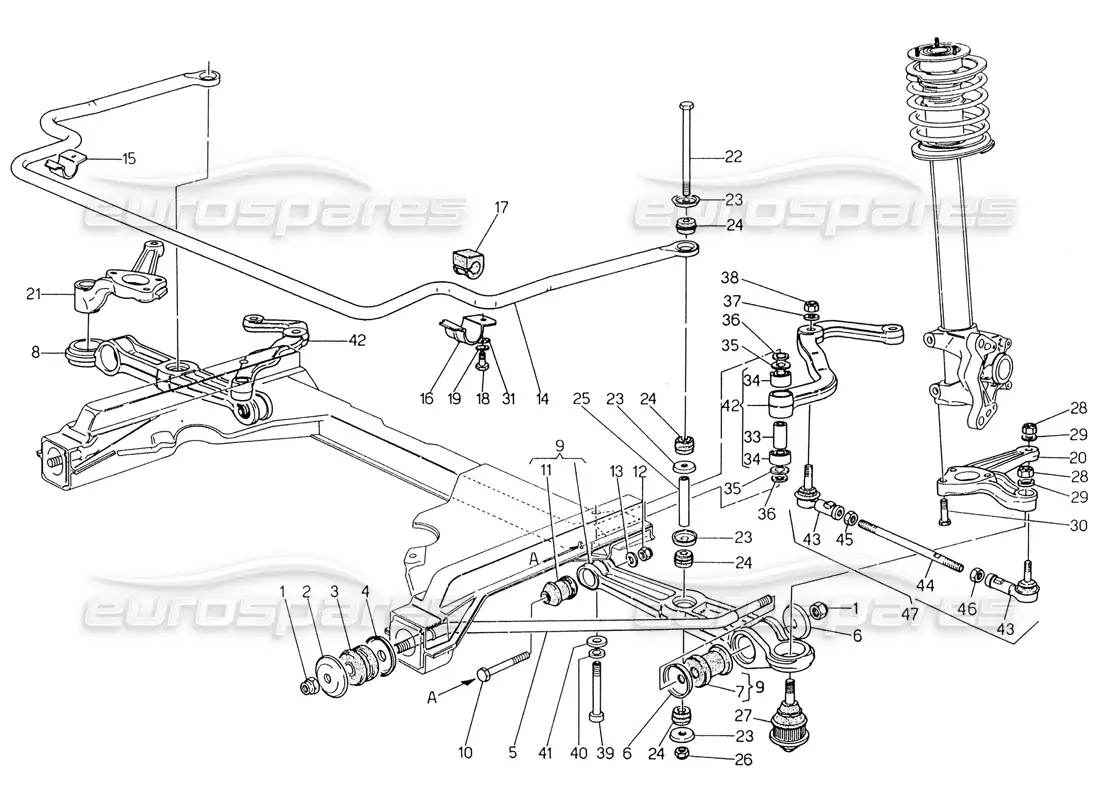 maserati 222 / 222e biturbo suspensión delantera diagrama de piezas