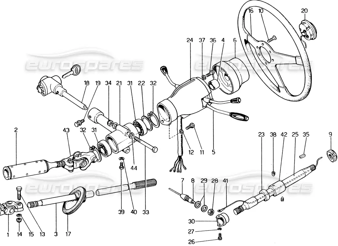 ferrari 365 gt4 2+2 (1973) columna de dirección diagrama de piezas