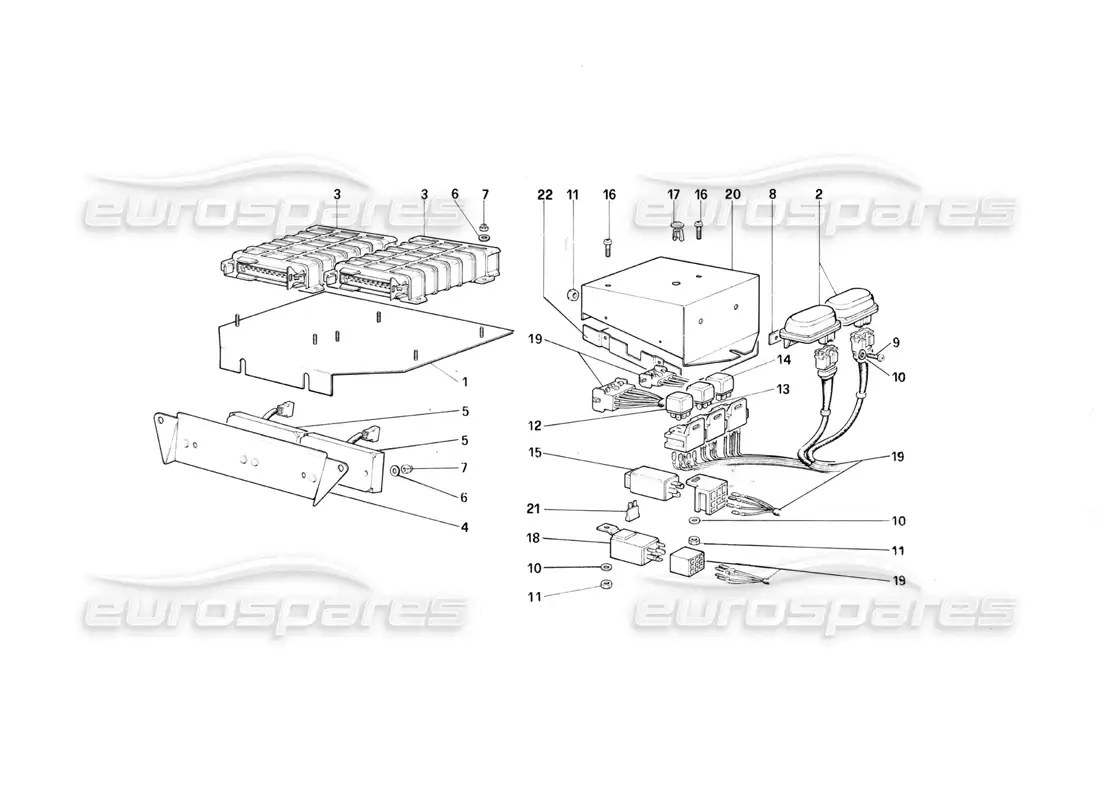 ferrari testarossa (1987) controles eléctricos para ke - jetronic y diagrama de piezas de escape