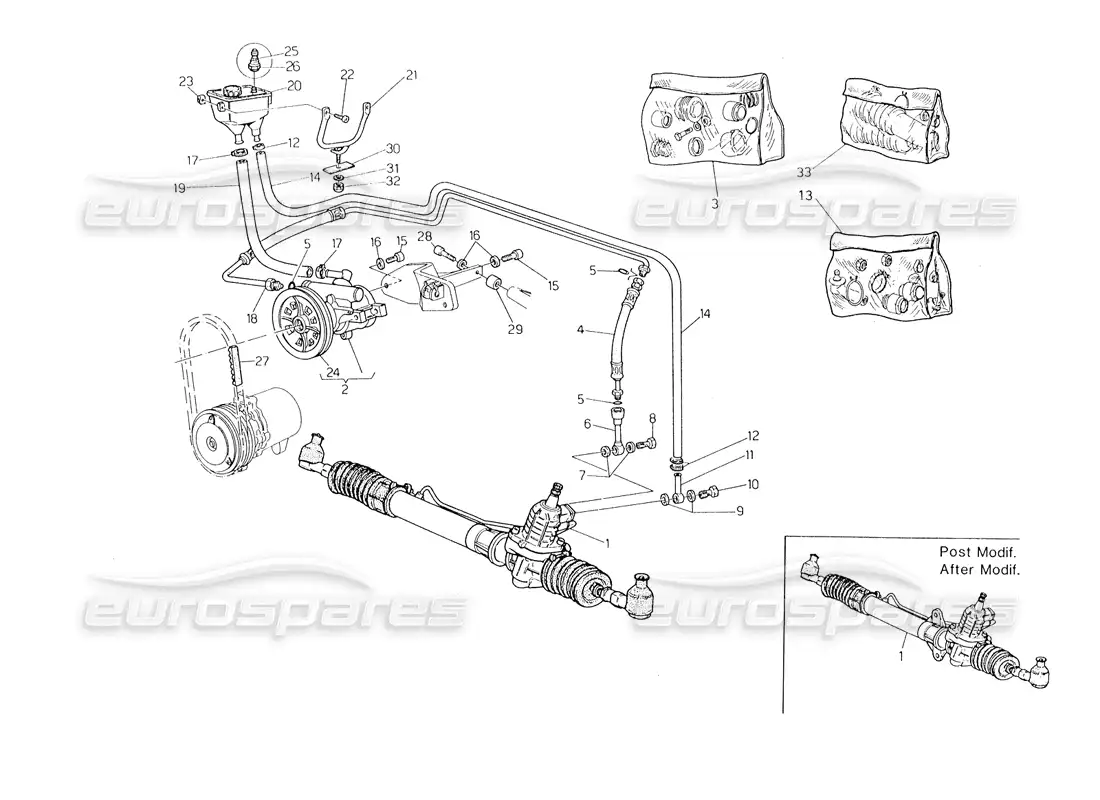 maserati biturbo spider power steering system (lh steering) parts diagram