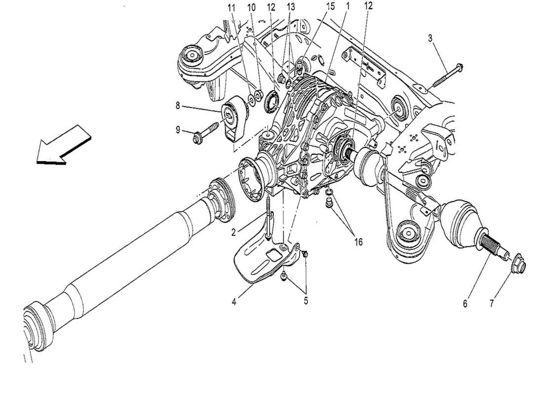 maserati qtp. v8 3.8 530bhp 2014 diagrama de piezas del diferencial y del eje trasero