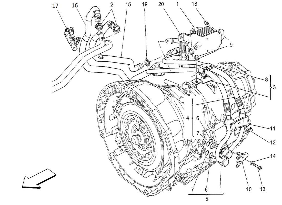 maserati qtp. v8 3.8 530bhp 2014 diagrama de piezas de lubricación y refrigeración del aceite de la caja de cambios