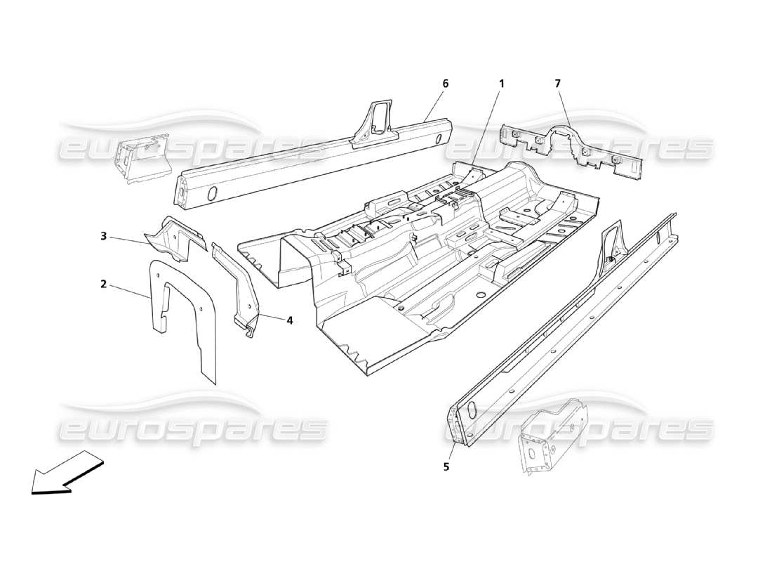 maserati qtp. (2003) 4.2 piezas estructurales centrales diagrama de piezas