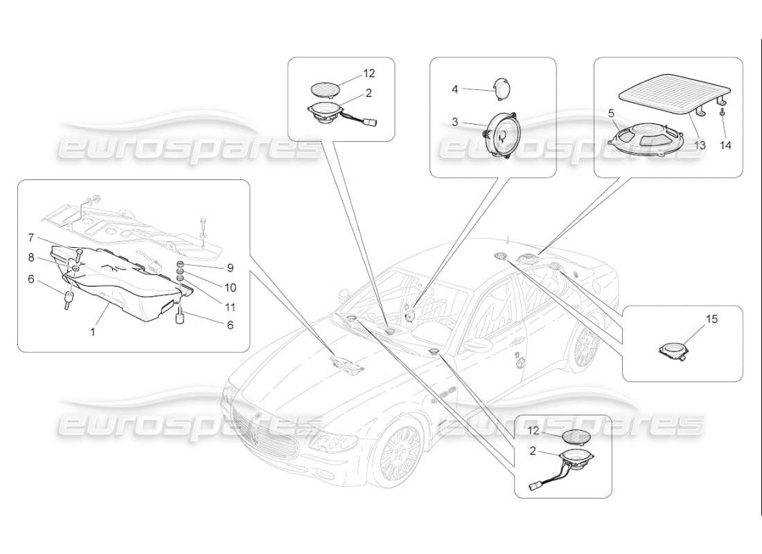 maserati qtp. (2007) 4.2 f1 diagrama de piezas del sistema de difusión de sonido