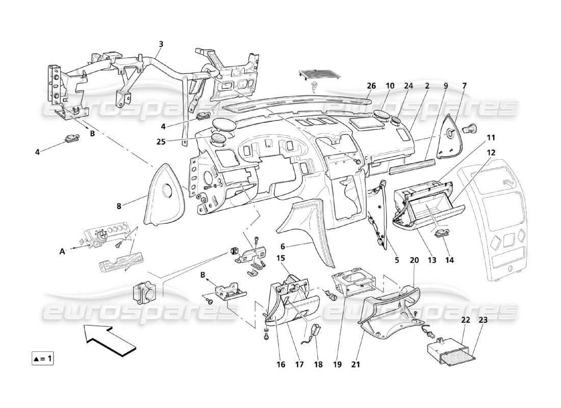 maserati qtp. (2003) 4.2 montaje del tablero diagrama de piezas