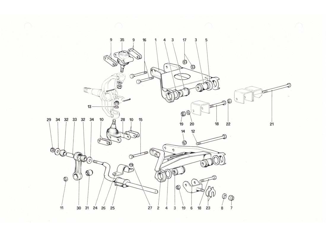 ferrari 208 gtb gts suspensión delantera - horquillas diagrama de piezas