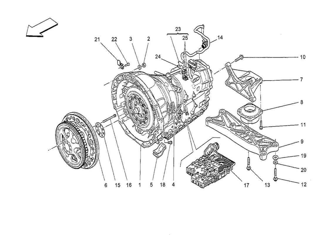 maserati qtp. v8 3.8 530bhp 2014 diagrama de piezas de la caja de cambios