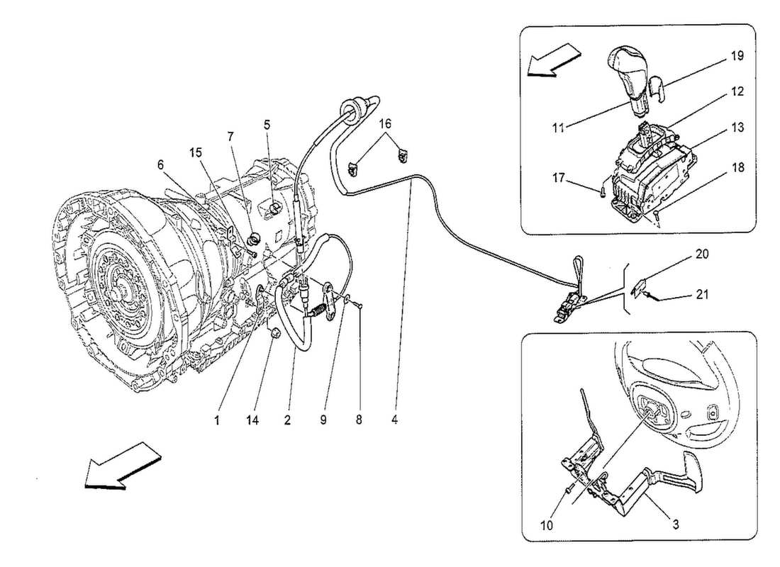 maserati qtp. v8 3.8 530bhp 2014 controles del conductor para el diagrama de piezas de la caja de cambios automática