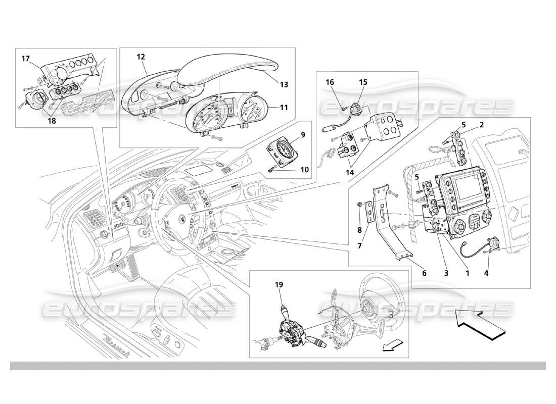 maserati qtp. (2003) 4.2 diagrama de piezas de servicios del panel