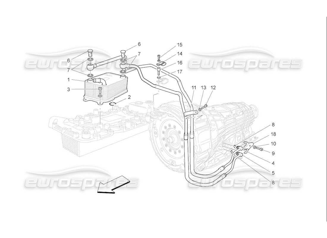 maserati qtp. (2008) 4.2 auto diagrama de piezas de lubricación y refrigeración del aceite de la caja de cambios