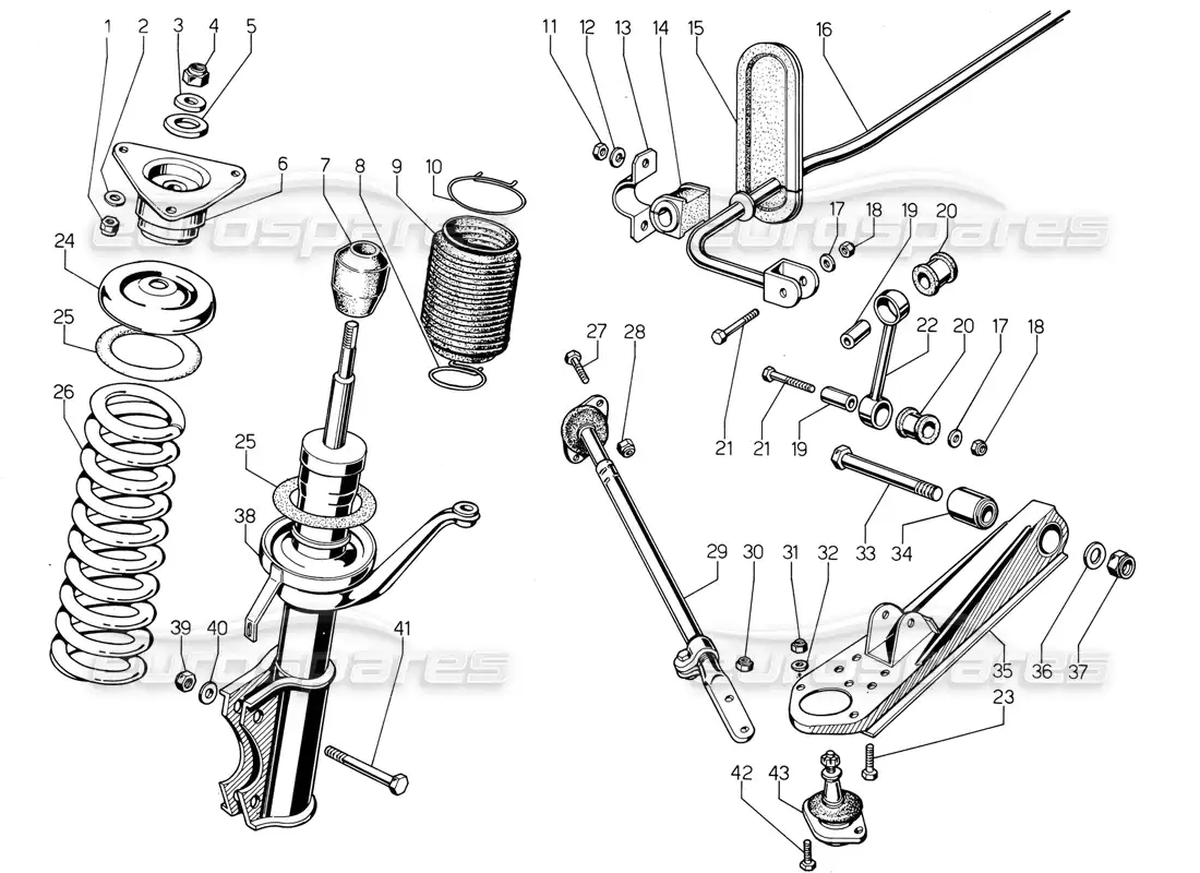 lamborghini jalpa 3.5 (1984) suspensión delantera diagrama de piezas