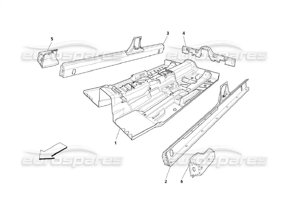 maserati qtp. (2006) 4.2 piezas estructurales centrales diagrama de piezas