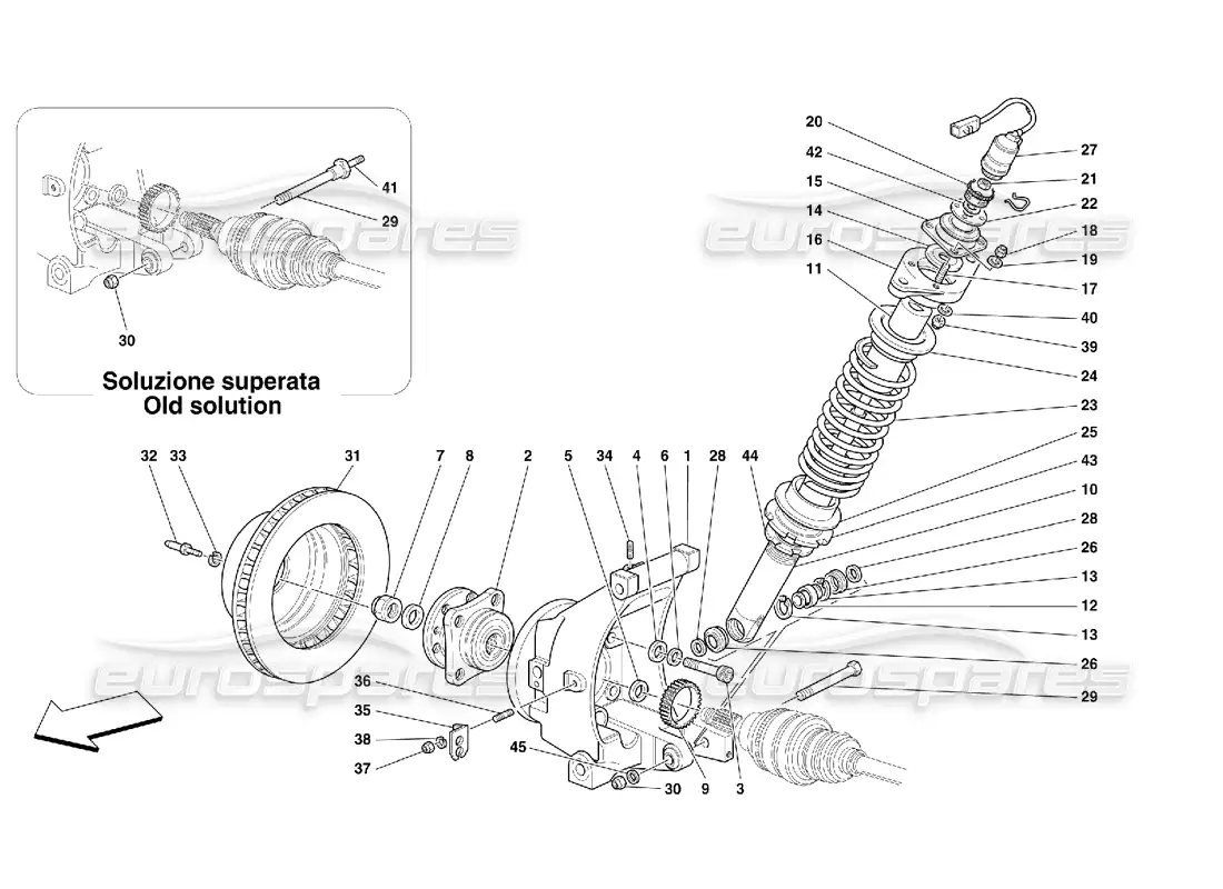 ferrari 456 gt/gta suspensión trasera: amortiguador y disco de freno diagrama de piezas