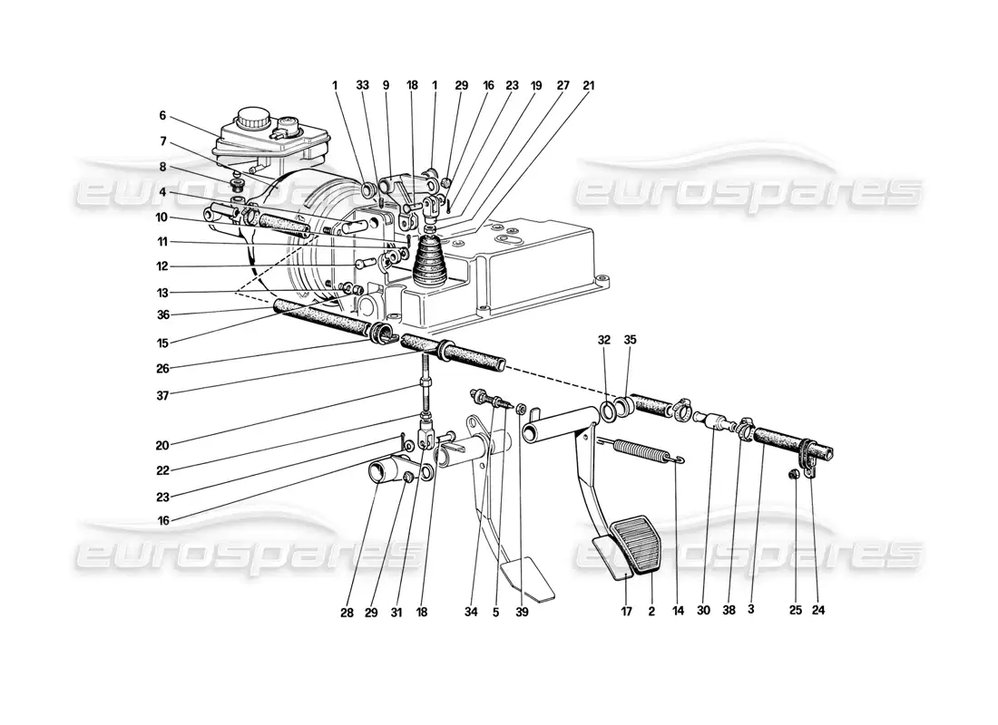 ferrari mondial 3.2 qv (1987) sistema hidráulico de frenos (para automóviles sin sistema antideslizante) diagrama de piezas