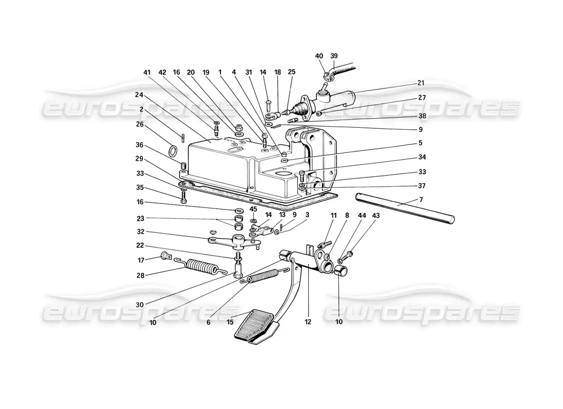 ferrari mondial 3.2 qv (1987) diagrama de piezas del tablero de pedales - control del embrague (para automóviles sin sistema antideslizante - variantes para la versión rh d)