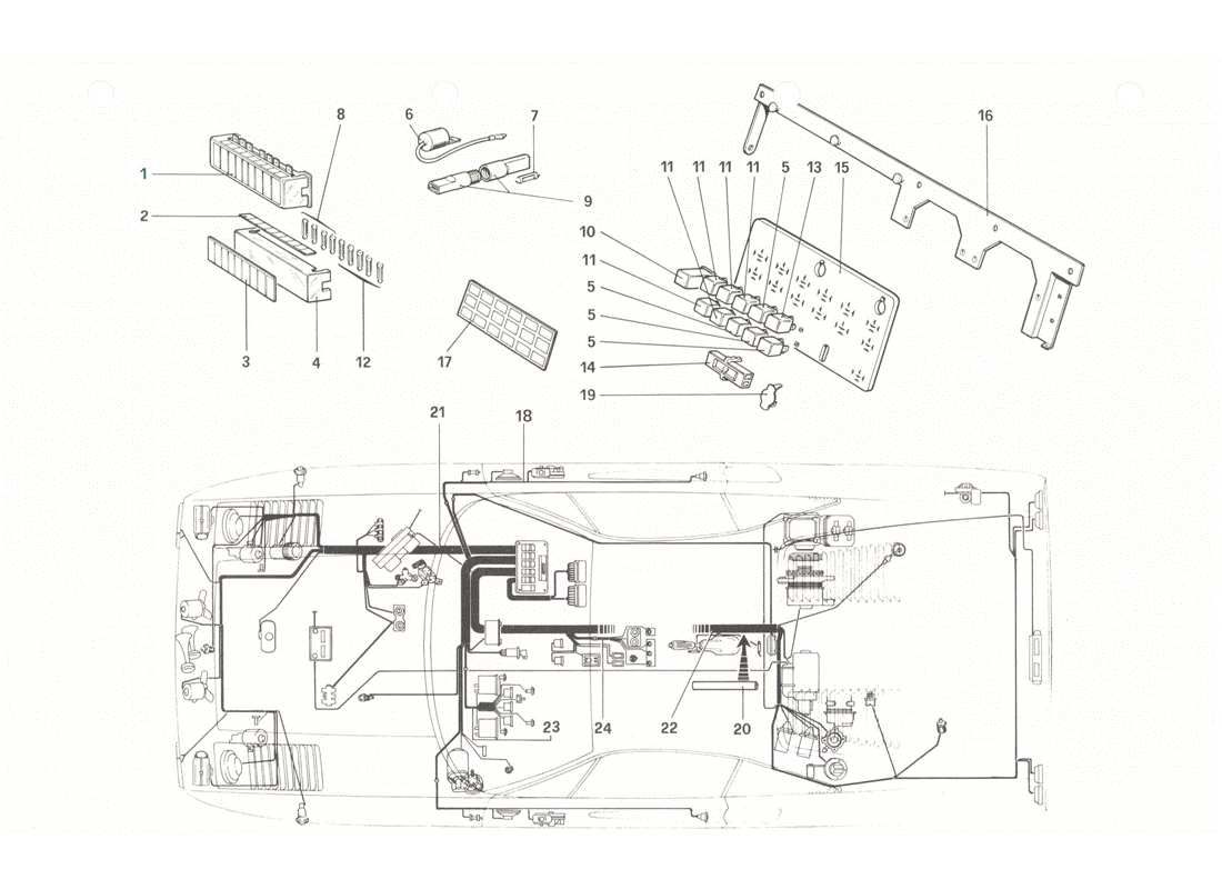 ferrari 208 gtb gts fusibles y relés diagrama de piezas