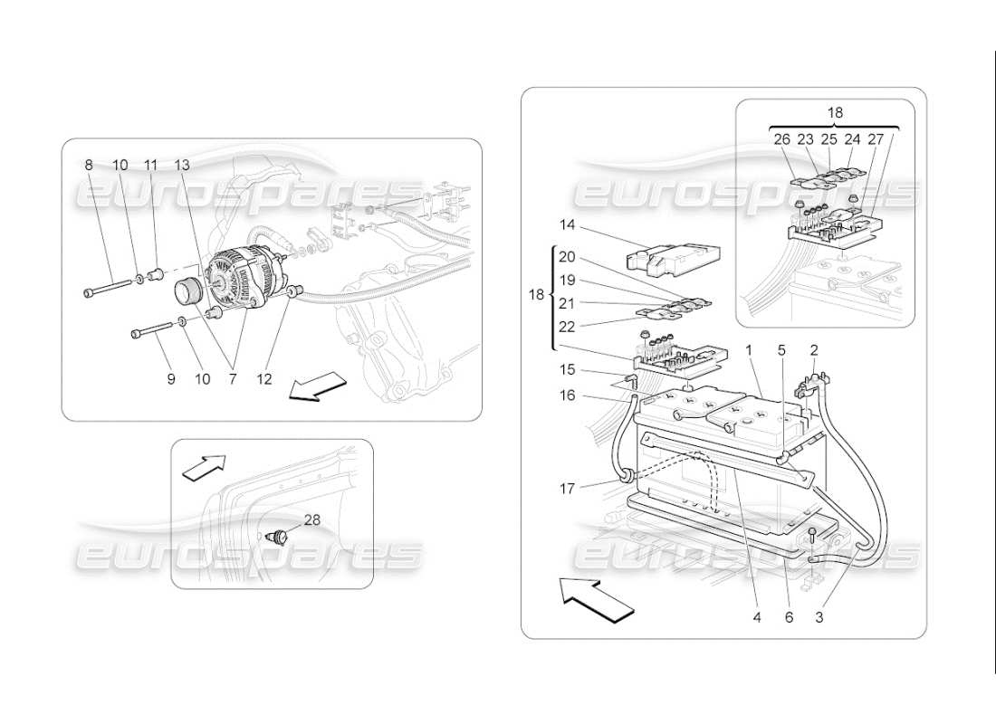 maserati qtp. (2010) 4.7 auto diagrama de partes de generación y acumulación de energía